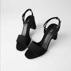 Zara black block heel sandals with ankle strap